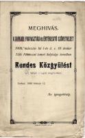 1908 Meghívó a Sarkadi fogyasztási és értékesítő szövetkezet közgyűlésére; Corvina nyomda, Gyula