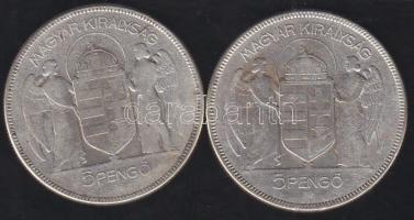 1930 5P Ag "Horthy jobbra" 2x T:3