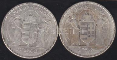 1930 5P Ag "Horthy jobbra" 2x T:3