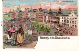 Hamburg with Fishermen´s Pub and Ernst Drucker Theatre litho