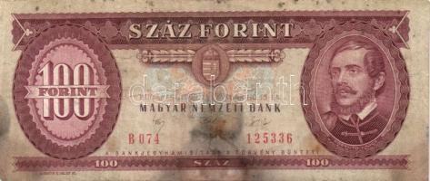 1989-1992. 100Ft (3x) kettőnél középen végighúzódó papírránc, egynél felfelé tolódott hátlapi nyomat! T:III, foltos