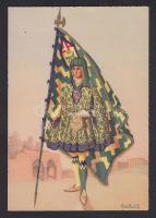 3 db használatlan, Sienai díszőröket ábrázoló, régi, művészi lap, Anichini szignóval / 3 Italian gua...