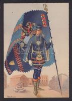 3 db használatlan, Sienai díszőröket ábrázoló, régi, művészi lap, Anichini szignóval / 3 Italian gua...