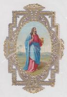 cca 1890 Krisztus csipke litho szentkép / Embroided-paper litho holy-card 8x13 cm