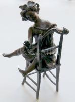 Franz Iffland (1862-1935): Vidám lányka, bronz szobor / Jolly girl bronze statue 24 cm