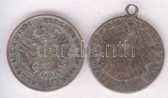 Ausztria 1837A 10kr Ag T:2  + 1846B 10kr Ag I.Ferdinánd T:3 fny