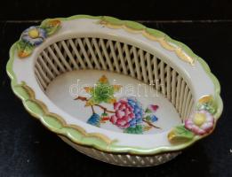 Kézzel festett Viktória mintás áttört Herendi porcelán kosárka / Herend chinaware 14 cm
