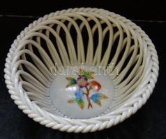 Kézzel festett Viktória mintás áttört Herendi porcelán bonbonier / Herend chinaware bonbonier 13 cm