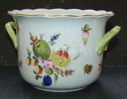 Óherendi kézzel festett gyümölcsökkel díszített porcelán kaspó arany peremmel 15 cm magas és 22 cm széles / Herend chinawase pot 15 cm high and 22 cm wide