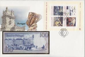 Portugália 1984. 100Esc dekoratív, nagyalakú bankjegyes, bélyeges borítékon, bélyegblokkal, alkalmi bélyegzővel T:I