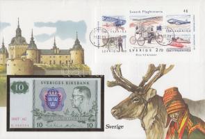 Svédország 1987. 10K dekoratív, nagyalakú bélyeges, bankjegyes borítékon, bélyegblokkal, alkalmi bélyegzővel T:I