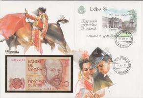 Spanyolország 1980. 200P dekoratív, nagyalakú bankjegyes, bélyeges borítékon, bélyegblokkal és alkalmi bélyegzővel T:I