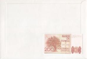 Spanyolország 1980. 200P dekoratív, nagyalakú bankjegyes, bélyeges borítékon, bélyegblokkal és alkal...