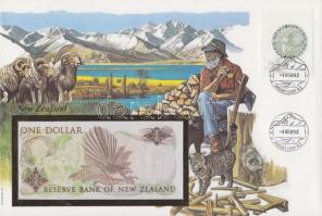 Új-Zéland 1981-85. 1$ dekoratív, nagyalakú bankjegyes, bélyeges borítékon alkalmi bélyegzővel T:I