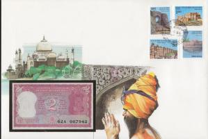 India DN 2R dekoratív, nagyalakú bankjegyes, bélyeges borítékon T:I