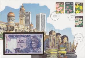 Malajzia 1989. 1R dekoratív, nagyalakú bankjegyes, bélyeges borítékon T:I