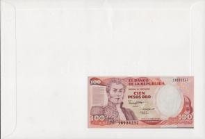 Kolumbia 1989. 100P dekoratív, nagyalakú bélyeges, bankjegyes borítékon, bélyegblokkal T:I