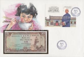 Makaó 1984. 10P dekoratív, nagyalakú bankjegyes, bélyeges borítékon, bélyegblokkal, elsőnapi bélyegzővel T:I