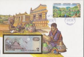 Lesotho 1989. 2M dekoratív, nagyalakú bankjegyes, bélyeges borítékon, bélyegblokkal, elsőnapi bélyegzővel T:I
