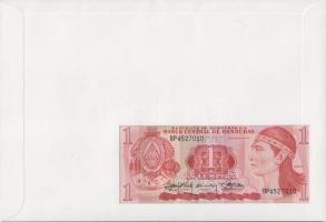 Honduras 1989. 1L dekoratív, nagyalakú bankjegyes, bélyeges borítékon, bélyegblokkal T:I