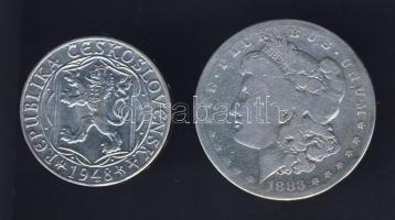 USA 1883S 1$ Ag "Morgan" T:3 ph. + Csehszlovákia 1948. 100K Ag "Károly Egyetem" ...