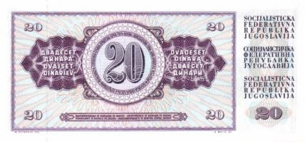 Jugoszlávia 20db klf modern bankjegy T:I
