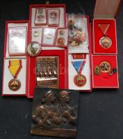 Kis tétel: "A haza fegyveres szolgálatában" és "Kiváló dolgozó" díszdobozban mindegyik , "szocialista brigád" kitüntetések összesen 13db + 2db szocialista emlékplakett + kitűzők T:vegyes