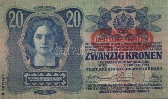 1913. 20K (3x) II.kiadás piros vízszintes "Deutschösterreich"  felülbélyegzéssel egymás ut...