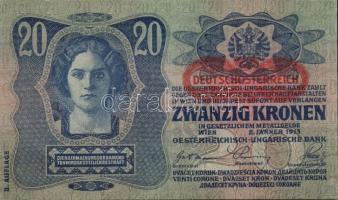 1913. 20K (3x) II.kiadás piros vízszintes "Deutschösterreich"  felülbélyegzéssel egymás ut...