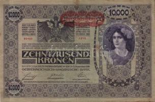 Ausztria 1918. Osztrák-Magyar Bank kiadása 10000K piros "Deutschösterreich" fny-sal (2x) T:II-,III+