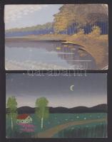 6 db régi, kézzel festett Tájképes lap / 6 hand-crafted Landscape cards