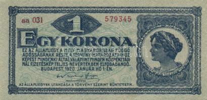 1920-23. Korona sor: 1K,2K,10K,20K,100K,500K,1000K T:I,II