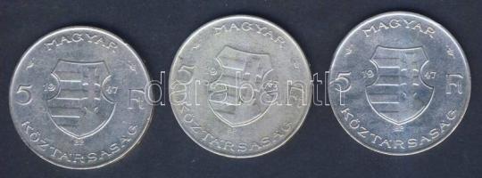 1947. 5Ft Ag "Kossuth" (3x) T:2/3,3 ph
