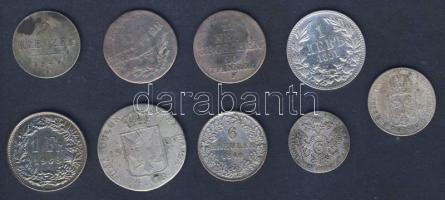 Kis ezüst tétel: Svájc 1968. 1Fr Ag, Ausztria/Baden 1840. 6Kr Ag, Ausztria 1849. 6Kr Ag, Bulgária 18...