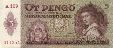 1939 5P (5x) egymás utáni sorszámokkal T:I, I-