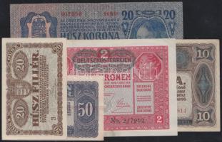 1913-20. 20f + 50f + 2K vízszintes D.Ö.felülnyomással + 10K + 20K vízszintes D.Ö. felülnyomással T:I-III