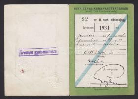 Dun-Száva-Adria vasúttársaság fényképes igazolvány / Photo railway id