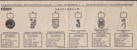 1945 Szavazólap a nov. 4.-i választásokra 7 párt jelöltjeivel
