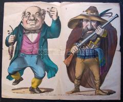 cca 1910 3+1 db nagyméretű groteszt Litho nyomat / Large Litho pictures s: Ettanburger 50x35 cm