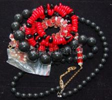 Kis bizsu tétel: Korall, bakelit és velencei üveg nyaklánc + 1 fülbevaló