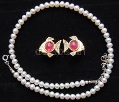 Édesvízi tenyésztett gyöngy nyaklánc + 1 pár fülbevaló ezüst szerelékkel