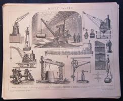 cca 1880 Ipar, bányászat, gépek 18 db acélmetszet  jó állapotban / Industry, machines, mining 18 etchings. Mainly 25x30 cm