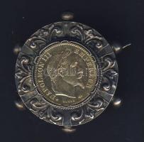 Franciaország 1867BB 10Fr Au "III.Napóleon" 3,225g T:2 díszes ezüst foglalatban