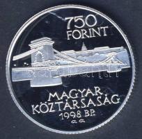 1997. 750Ft Ag "Budapest egyesítésének 125. évfordulója" T:PP Tanúsítvánnyal!