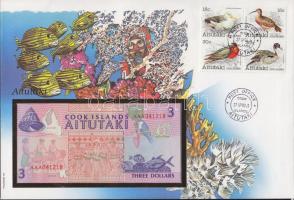 Cook-szigetek/Aitutaki 1992. 3$ dekoratív, nagyalakú bankjegyes, bélyeges borítékon T:I