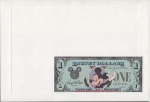 USA/Disneyland 1987. 1 Disney Dollar dekoratív, nagyalakú bankjegyes, bélyeges borítékon T:I