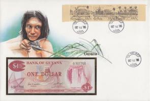 Guyana 1983. 1$ dekoratív, nagyalakú bankjegyes, bélyeges borítékon T:I