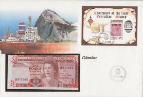 Gibraltár 1983. 1Ł dekoratív, nagyalakú bankjegyes, bélyeges borítékon, bélyegblokkal T:I