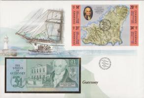 Guernsey 1980-89. 1Ł dekoratív, nagyalakú bélyeges, bankjegyes borítékon, első-napi bélyegzéssel T:I