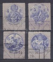 1891 ápr. 1. Okmánybélyeg sor 4, 5, 6, 10Ft értékek